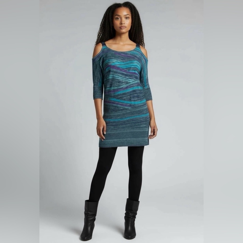 Cache Y2K Blue Stretch Knit Mini Dress Club Hippie Concert Hot Mom Punk Large